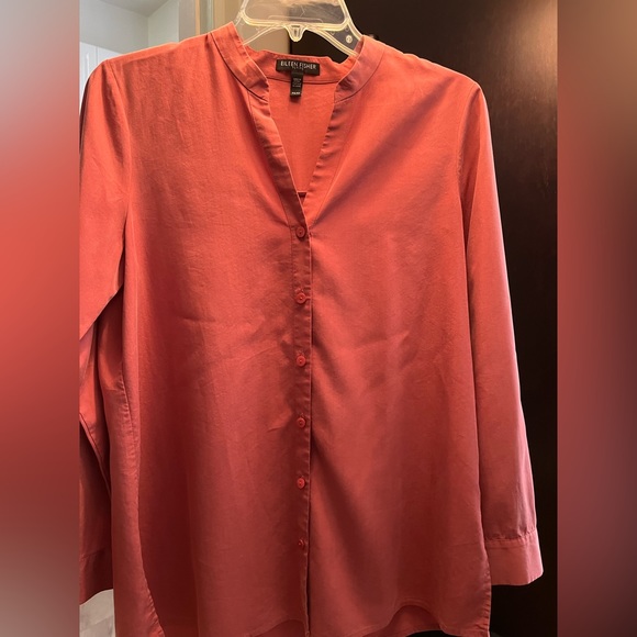 Burnt orange Eileen Fisher PS button down blouse - no collar. Easy fit - Picture 4 of 5